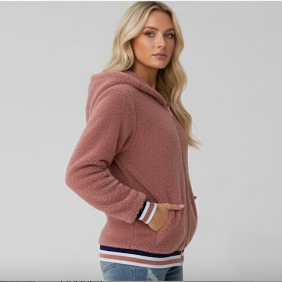 Striped Zip Up Hooded Teddy Jacket - Picture 3 of 7